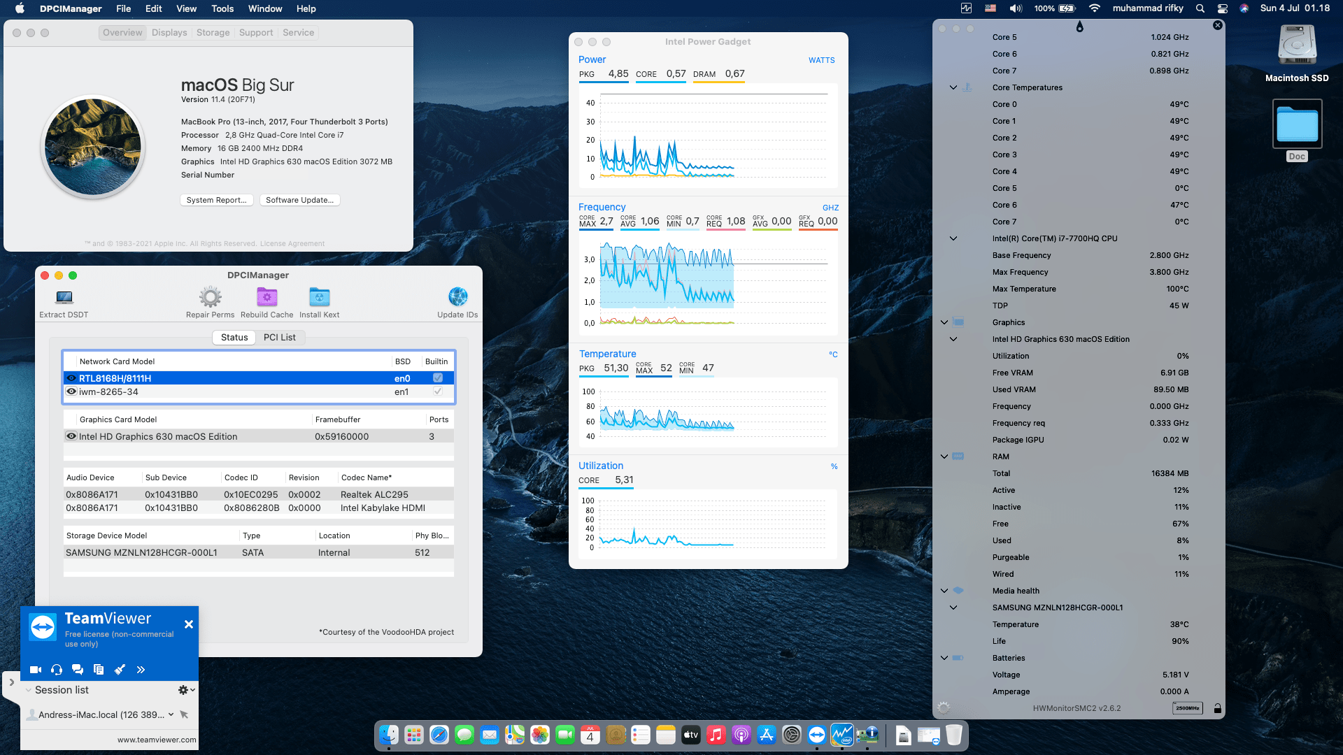 Success Hackintosh macOS Big Sur 11.4 Build 20F71 at Asus ROG GL503VD-FY285T
